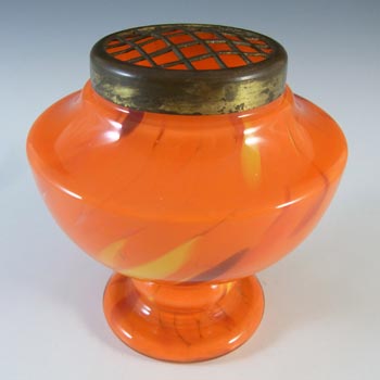Czech Red & Orange Art Deco Spatter Glass Posy Vase