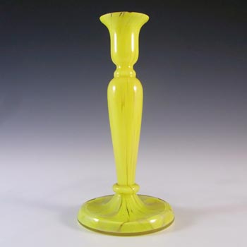 Czech Yellow Art Deco Spatter Glass Candlestick Holder