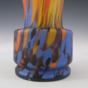 Czech 1930's Spatter / Splatter Orange & Blue Glass Vase