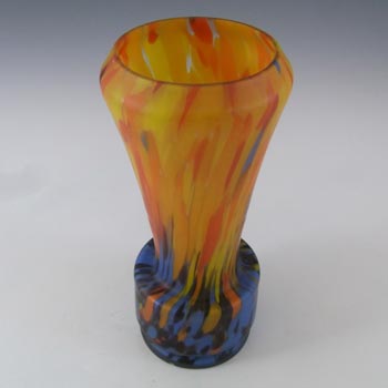 Czech 1930's Spatter / Splatter Orange & Blue Glass Vase