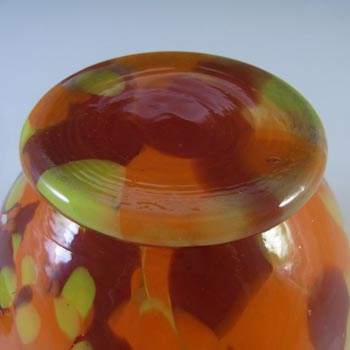 Czech Red, Yellow & Orange Spatter Glass Posy Vase