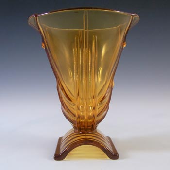 Stölzle Vintage 1930's Czech Art Deco Amber Glass Vase