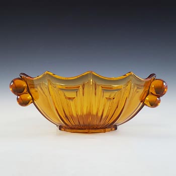 Czech? Vintage Art Deco 1930\'s Large Amber Glass Bowl