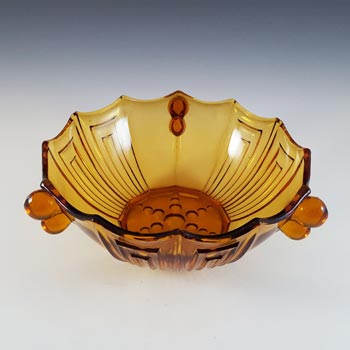 Czech? Vintage Art Deco 1930's Large Amber Glass Bowl