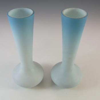 Victorian Satin Cased Glass Blue & White Pair of Vases
