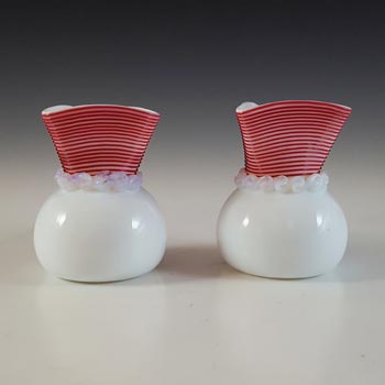 Victorian Opaque Custard Glass Pair of Threaded Vases