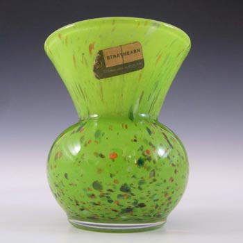 LABELLED Strathearn Green Mottled Scottish Glass Vase V029