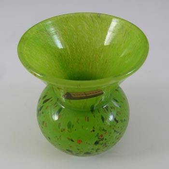 LABELLED Strathearn Green Mottled Scottish Glass Vase V029