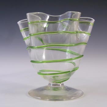 Victorian Green & Clear Glass Vase with Applied Trailing