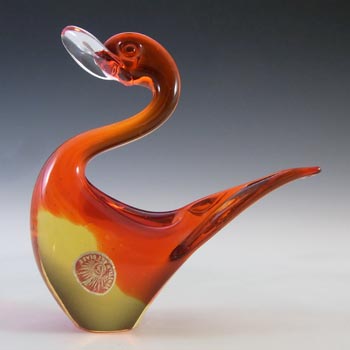 Murano Vintage Red & Amber Venetian Glass Swan Sculpture