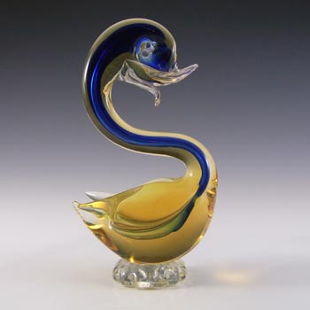 Murano / Venetian Blue & Amber Sommerso Glass Swan Sculpture