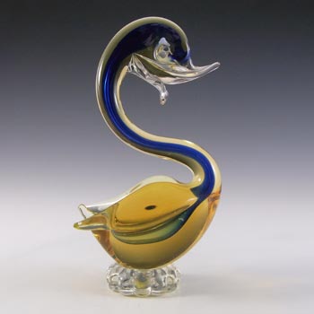 Murano / Venetian Blue & Amber Sommerso Glass Swan Figurine