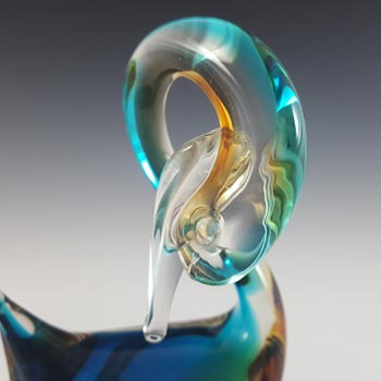 Murano Vintage Amber & Blue Venetian Glass Swan Sculpture