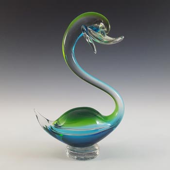 Murano Vintage Green & Blue Venetian Glass Swan Sculpture