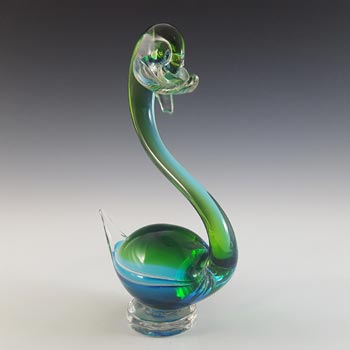 Murano Vintage Green & Blue Sommerso Glass Swan Sculpture