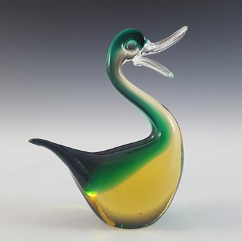 Murano Venetian Green & Amber Sommerso Glass Vintage Duck or Swan