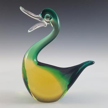 Murano Venetian Green & Amber Sommerso Glass Vintage Duck or Swan