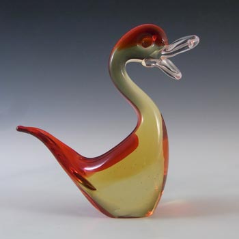 Murano Venetian 1950's Red & Amber Glass Duck Figurine