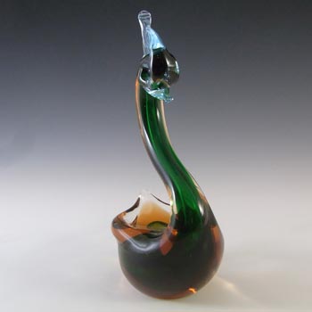 Murano 1950's Green & Amber Sommerso Glass Swan Figurine