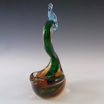 Murano 1950's Green & Amber Sommerso Glass Swan Figurine