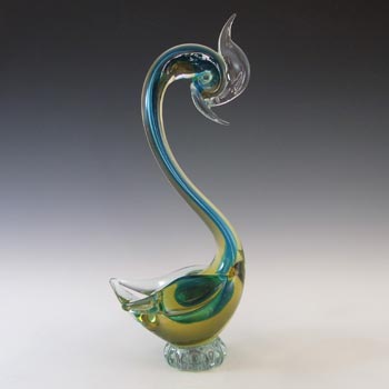 Murano / Venetian Green & Amber Sommerso Glass Swan Sculpture