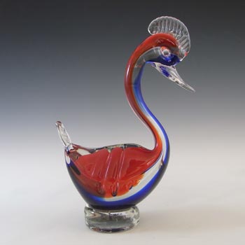 Murano / Venetian Red & Blue Sommerso Glass Swan Sculpture