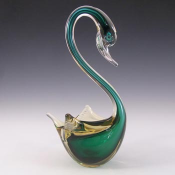 (image for) Murano Retro Green & Amber Sommerso Glass Swan Figurine