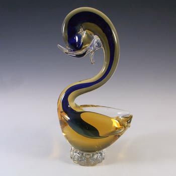 (image for) Murano Vintage Blue & Amber Sommerso Glass Swan Sculpture