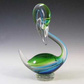 Murano Vintage Blue & Green Venetian Glass Swan Sculpture