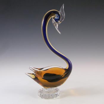Murano 1950's Blue & Amber Sommerso Glass Swan Figurine