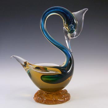 (image for) Murano Vintage Blue & Amber Sommerso Glass Swan Sculpture