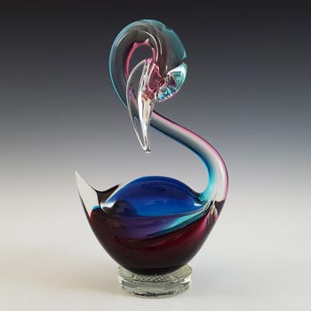Murano Vintage Pink & Blue Venetian Glass Swan Sculpture