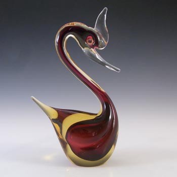 Murano Brown & Amber Vintage Sommerso Glass Swan Sculpture