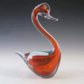 Murano Red & Blue Vintage Sommerso Glass Swan Figurine
