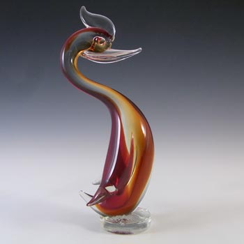 Murano Venetian Red & Amber Vintage Glass Swan Figurine