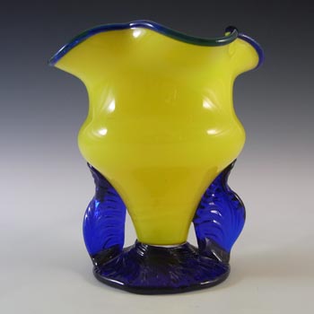 Czech / Bohemian 1930\'s Yellow & Blue Tango Glass Vase