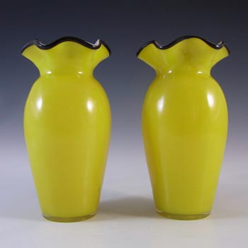 Czech Pair of Art Deco Yellow & Black Tango Glass Vases