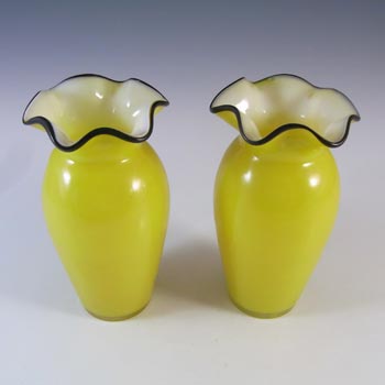 Czech Pair of Art Deco Yellow & Black Tango Glass Vases