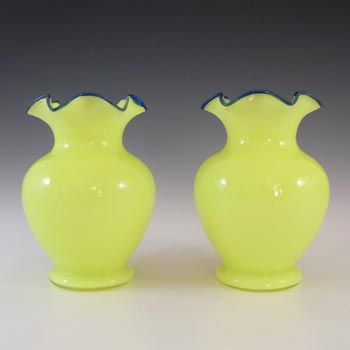 Czech Pair of Art Deco Yellow & Blue Tango Glass Vases