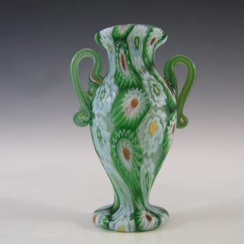 Fratelli Toso Millefiori Canes Murano Green Glass Vase