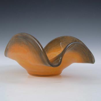 SIGNED Vasart Orange & Grey Mottled Glass Rectangular Bowl