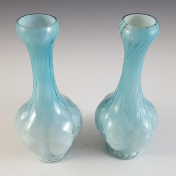 Victorian Satin Air Trap Blue & White Glass Pair of Vases