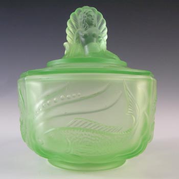 Walther & Söhne Art Deco Uranium Green Glass 'Nymphen' Trinket Bowl Large