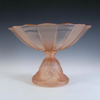 Walther & Sohne Art Deco Pink Glass 'Nymphen' Mermaid Comport