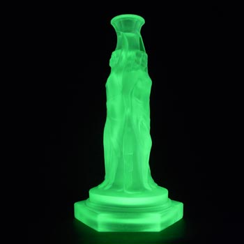 (image for) Walther & Söhne Art Deco Uranium Glass 'Three Graces' Candlestick