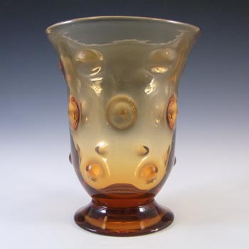 MARKED Thomas Webb Golden Amber Glass Bull\'s Eye Vase