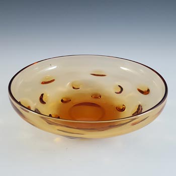 MARKED Thomas Webb Large Golden Amber Glass Bull's Eye Bowl