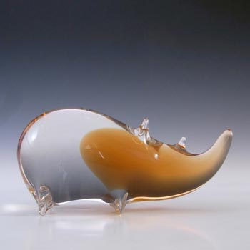 MARKED Wedgwood Topaz & Clear Glass Rhino Paperweight