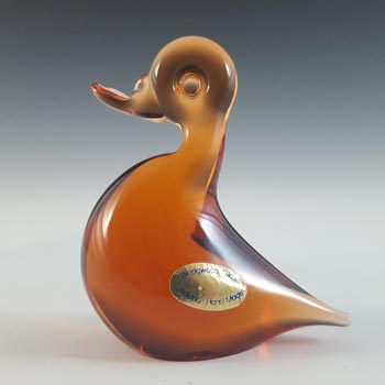 MARKED Wedgwood Topaz Glass \'Lilliput\' Duck Paperweight