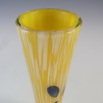 Welz Bohemian Lemon Yellow & White Spatter Glass Enamelled Vase